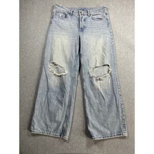 & Denim H&M Baggy Jeans Women's Size 10 Blue Distressed Mid-Rise Wide Loose Fit